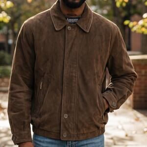 Aberdeen Collection Vintage Coat Mens Size Large Faux Brown Suede Zipper Jacket